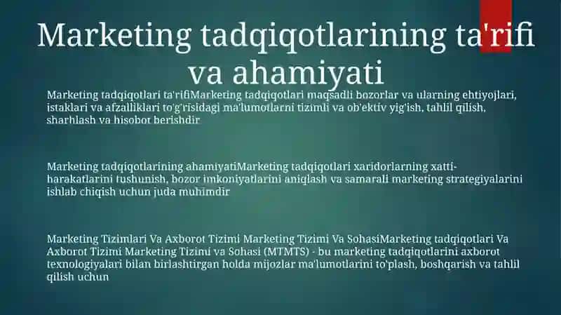 Marketing Tadqiqotlari Va Axborot Tizimi Marketing Tizimi Va Sohasi 2