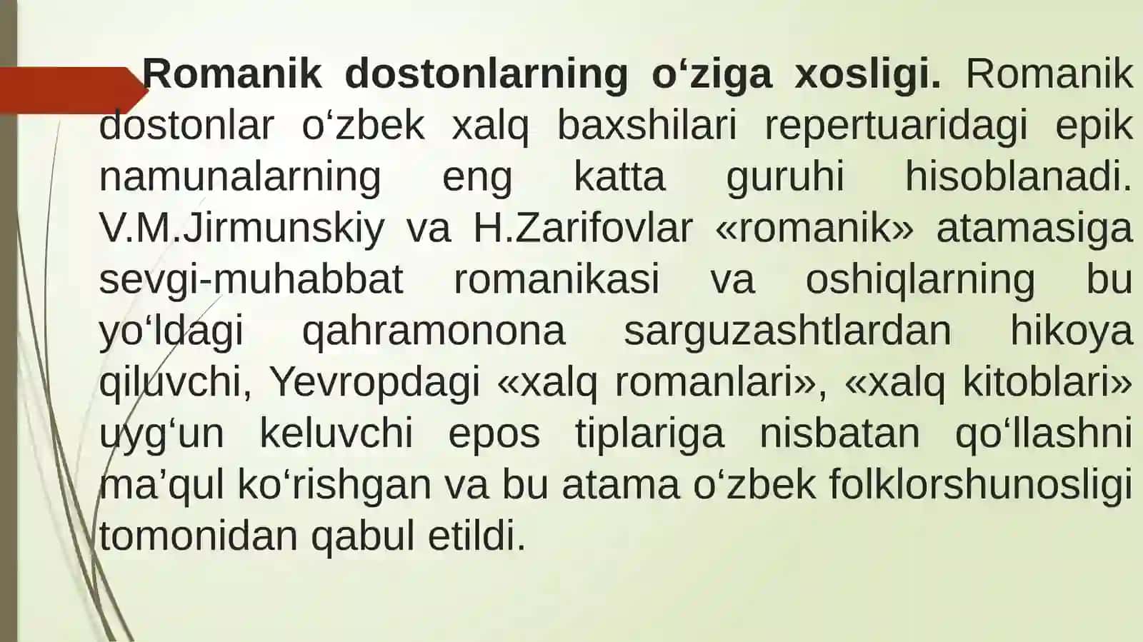 Romanik dostonlarining o‘zigaxosligi 2