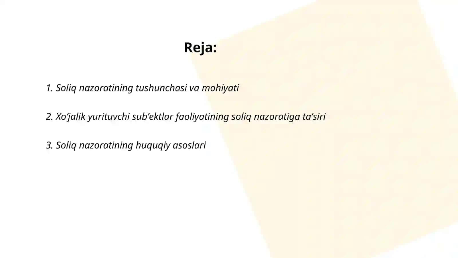 Xoʻjalik yurituvchi subʼektlar ustidan soliq nazoratini tashkil etish asoslari 2