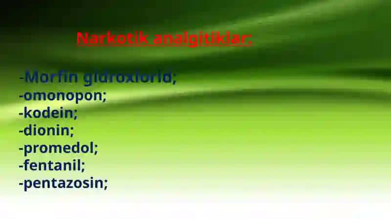 MORFIN.Narkotik analgetiklar,turlari va ishlatilishi. 2