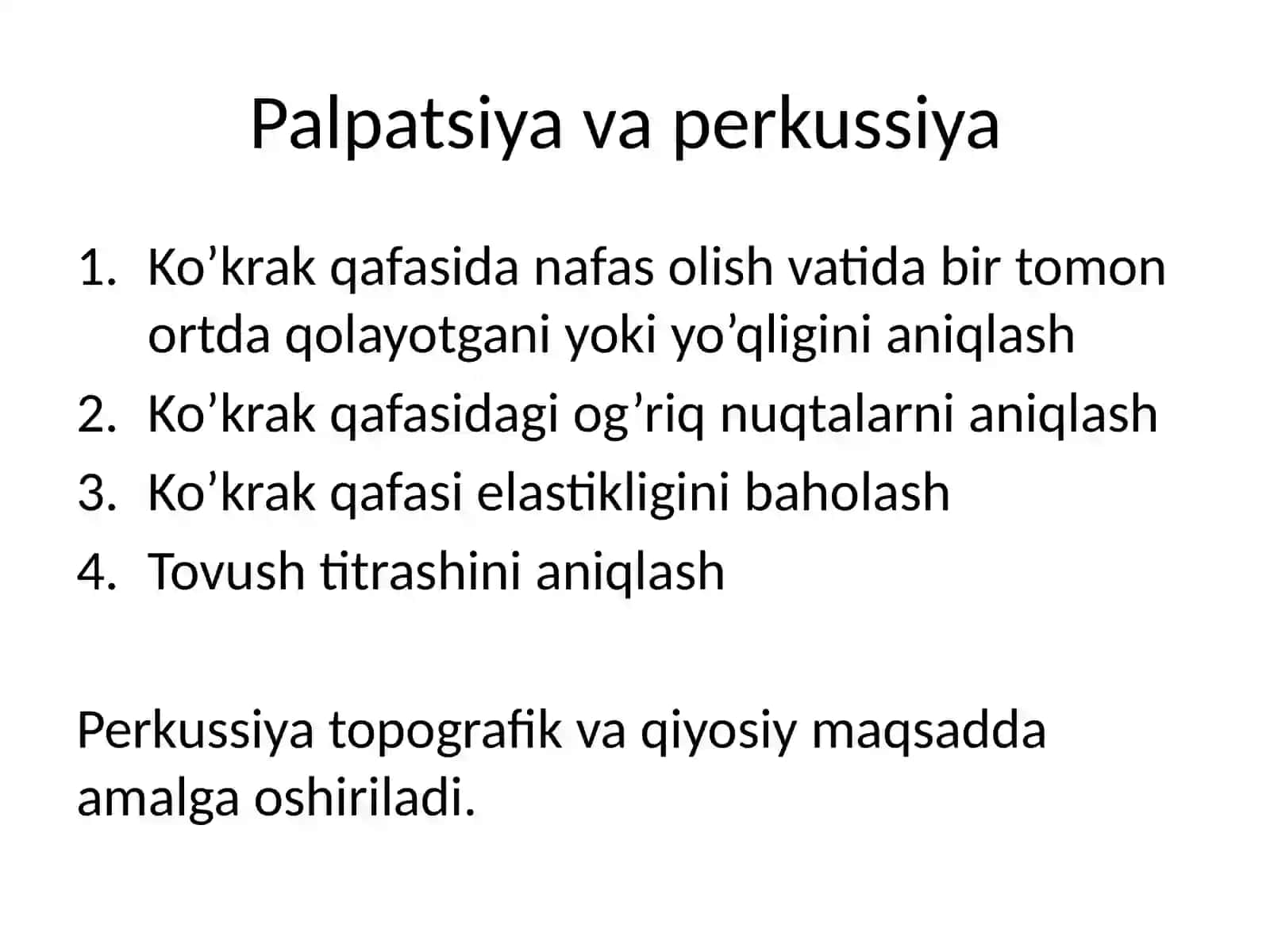 Ichki kasalliklar propedevtikasi - Nafassi temasi fizik tekshirish usullari 2