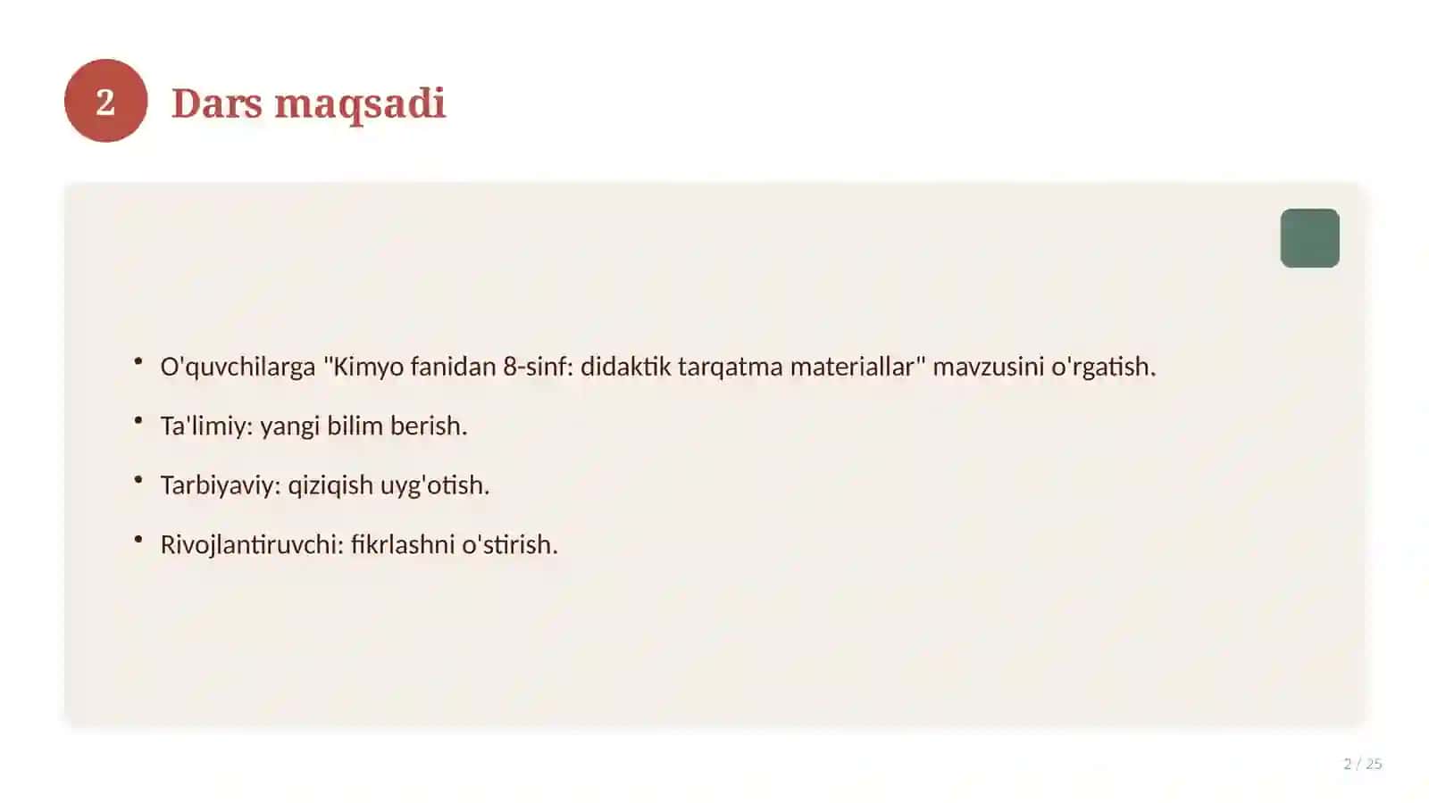 Kimyo fanidan 8-sinf: didaktik tarqatma materiallar 2