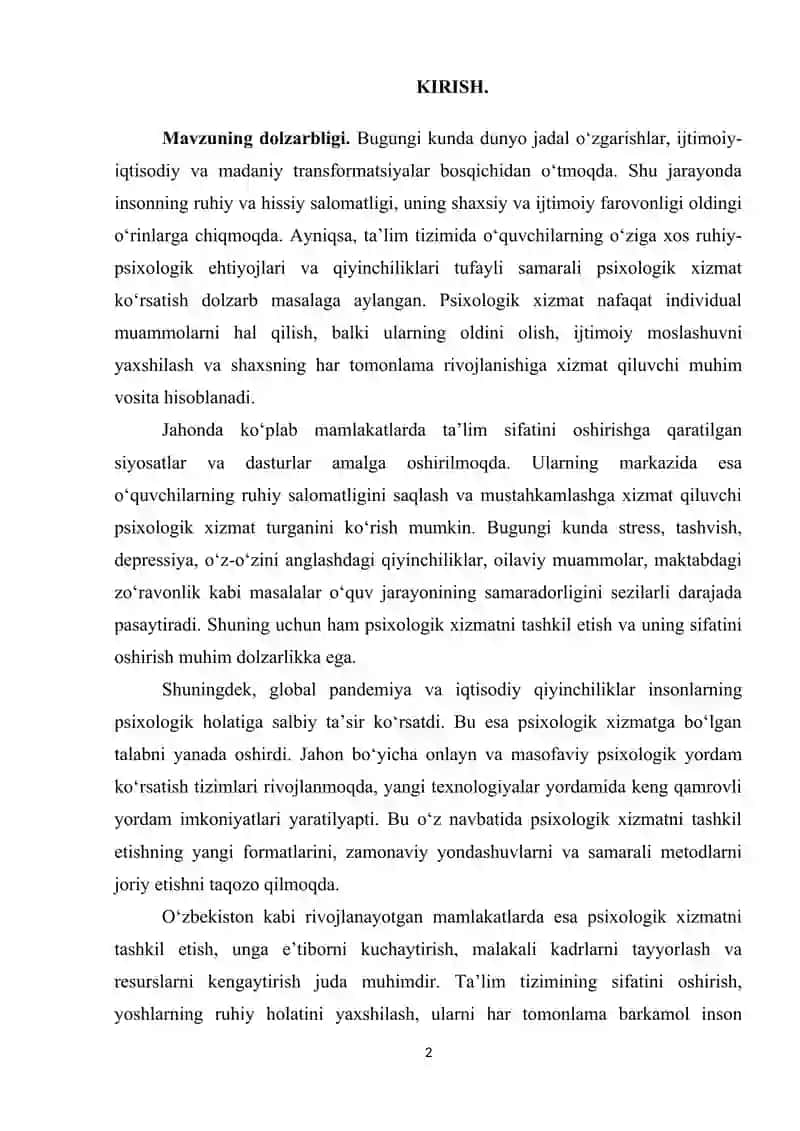 Jahonda psixologik xizmatni tashkil etish 2