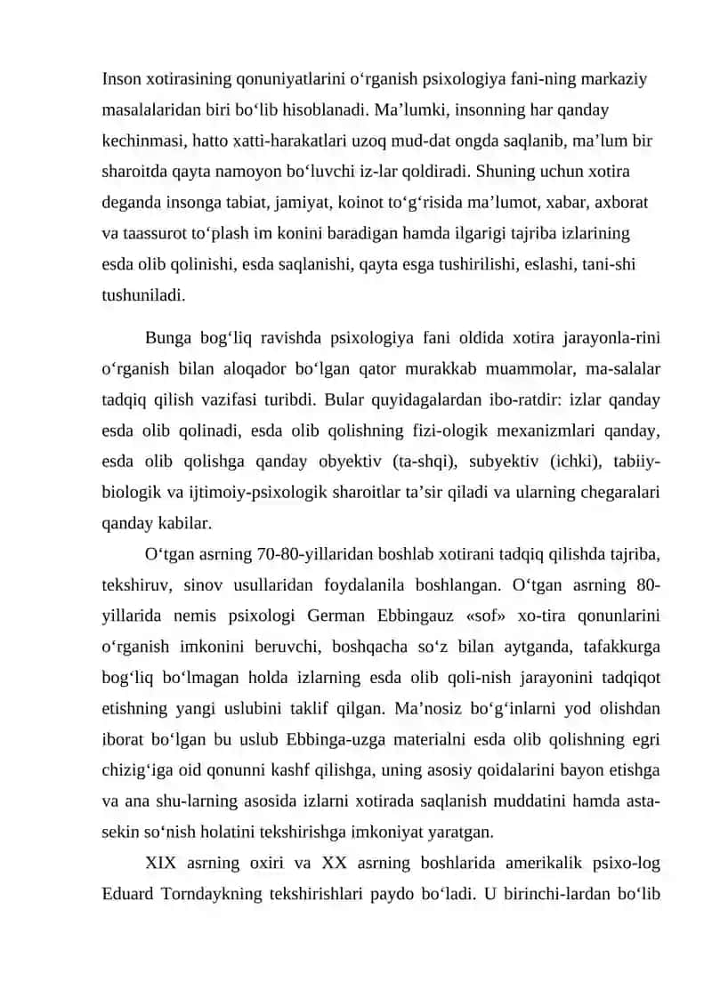 Xotiraning neyrofiziologik asoslari va bioximik nazariyalari 2