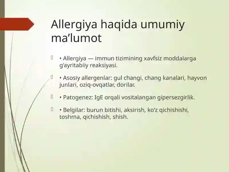 Allergiya simptomlarini davolashda retseptsiz beriladigan dori vositalarini tanlash 2