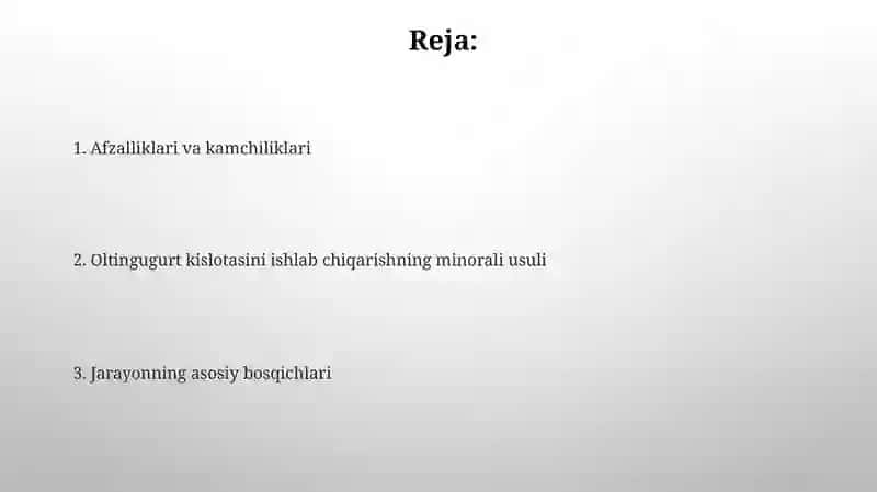Sulfat kislota ishlab chiqarishning minorali usuli 2