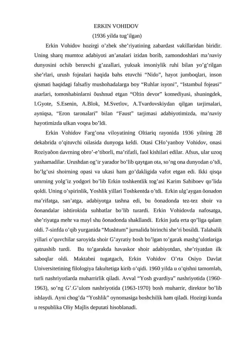 ERKIN VOHIDOV IJODI 2