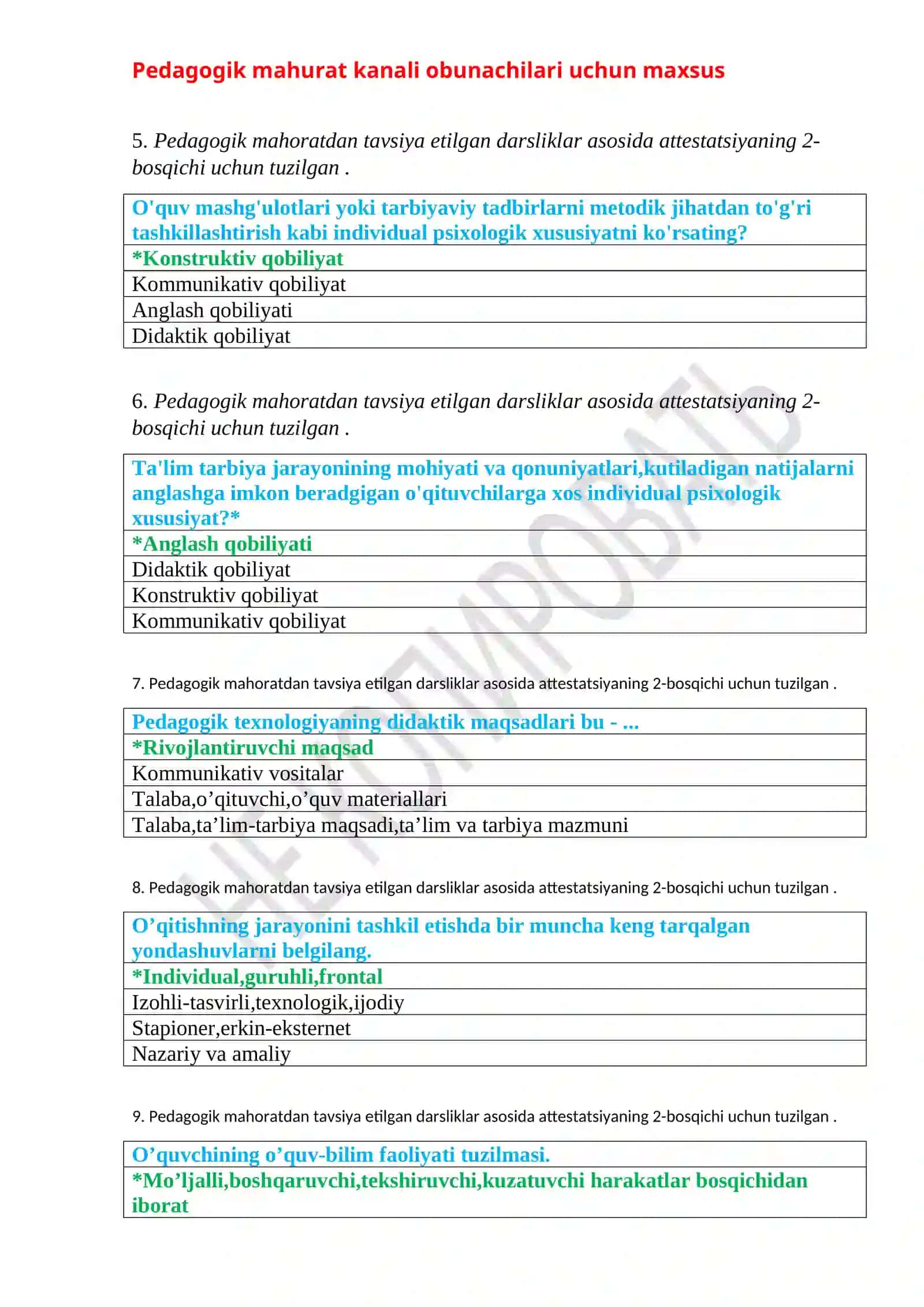 Pedagogik mahoratdan testlar 2
