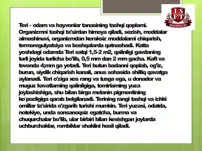 Teri, harorat va oʻgʻriq retseptsiyasi haqida perezentatsiya. 2