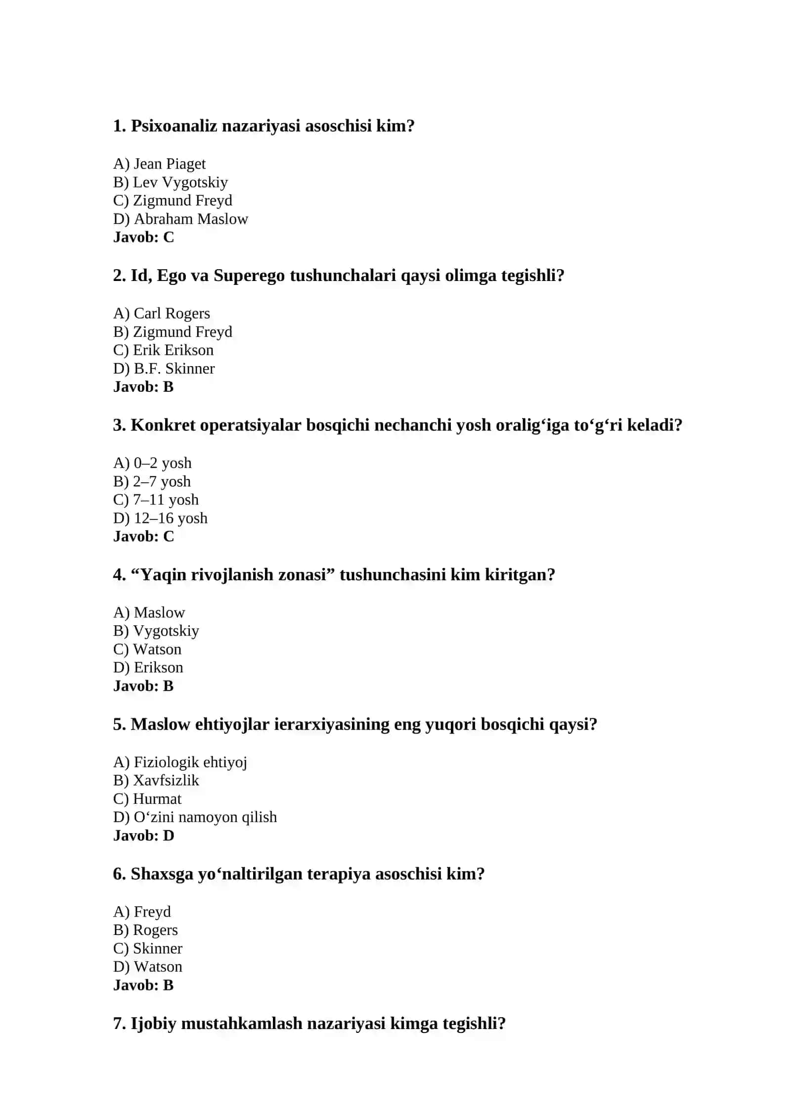 MAKTAB MASLAHATCHISI PSIXOLOGIK SAVOLLAR TO’PLAMI 2