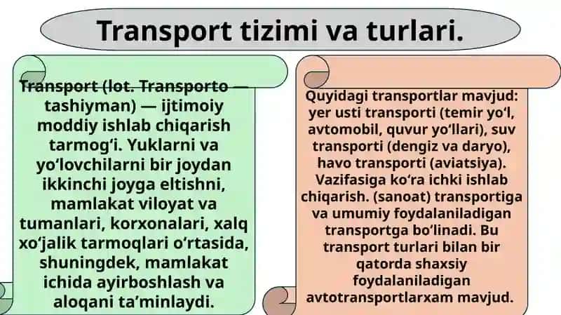 Transporttizimlari turlari va ularning asosiy vazifalari 2