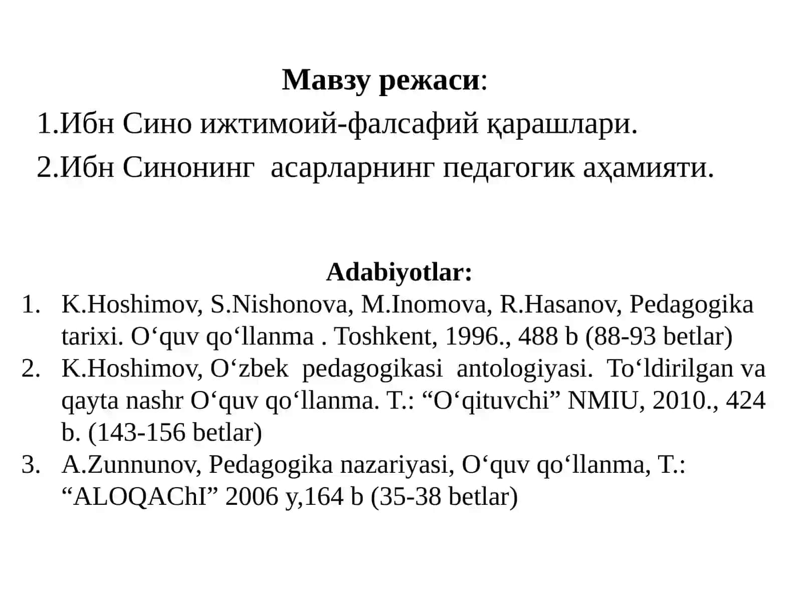 АБУ АЛИ ИБН СИНОНИНГ ТАЪЛИМ-ТАРБИЯВИЙ ҚАРАШЛАРИ 2
