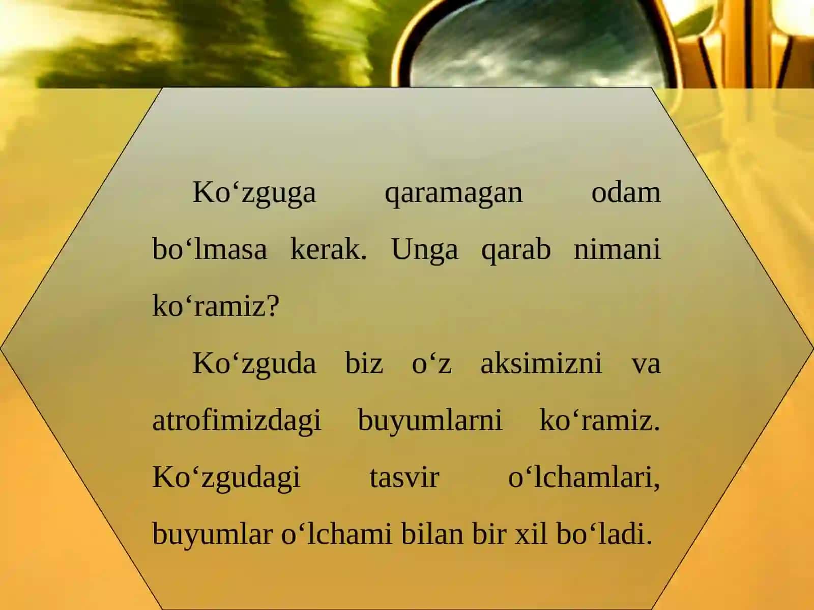 6-sinf Fizika fanidan Yassi ko'zgu dars taqdimoti 2
