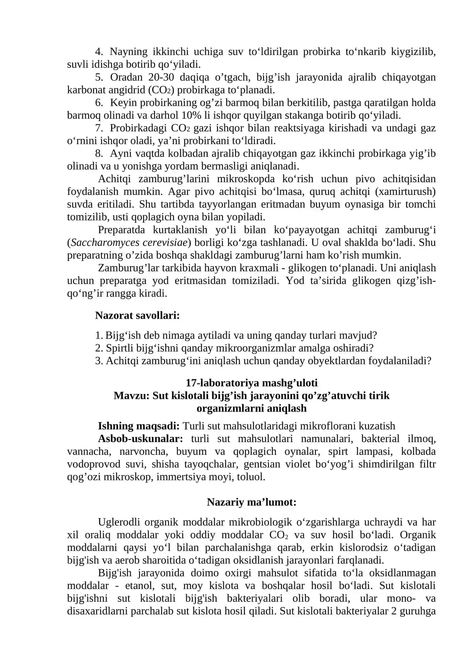 Spirtli bijg‘ish jarayoni va unda ishtirok etuvchi mikroorganizmlarni o’rganish 2