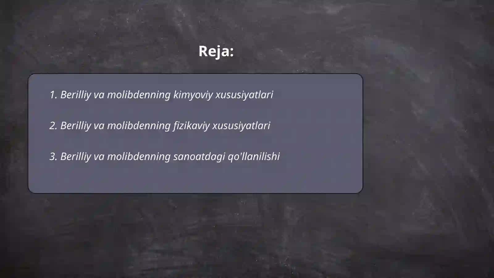 Berilliy va Molibdenning Kimyoviy Xususiyatlari 2