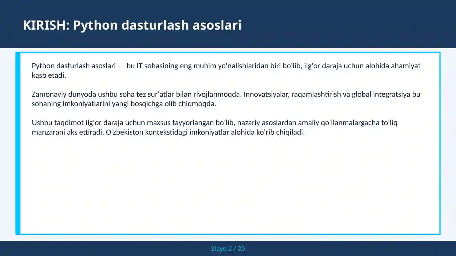PYTHON DASTURLASH ASOSLARI 2
