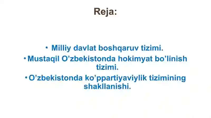 O‘zbekistonda demokratik, fuqorolik jamiyati asoslarining shakllanishi, amalga oshirilgan siyosiy islohotlar 2