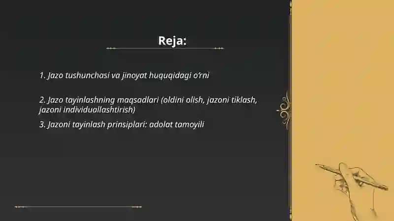 Jazo tayinlashning prinsiplari tushunchasi, ahamiyati 2