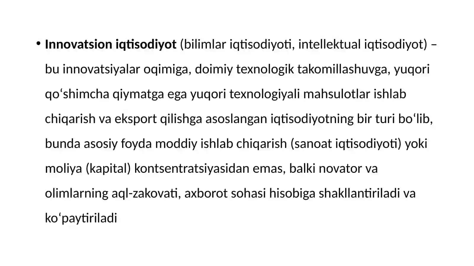 INNOVATSION IQTISODIYOT FANINING PREDMETI VA OB’YEKTI, INNOVATSIYALARNI RIVOJLANISH NAZARIYASIGA KIRISH 2
