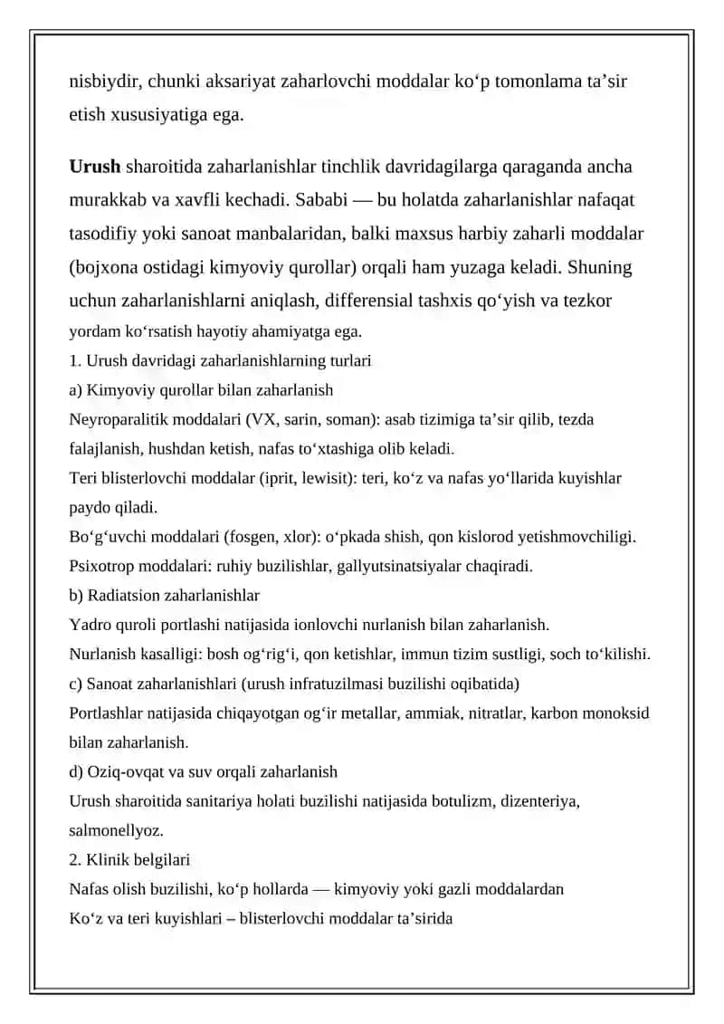 Zaharlovchi moddalar turlari 2