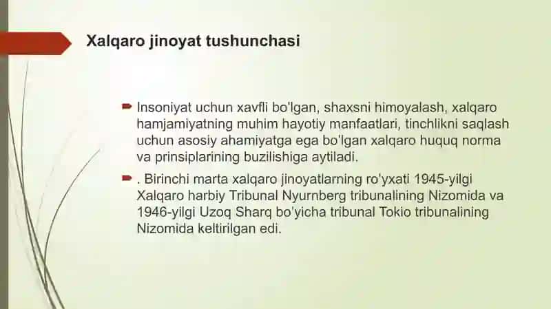 Xalqaro jinoyat tushunchasi va tarkibi uning xalqaro xarakterdagi jinoyatdan farqi 2