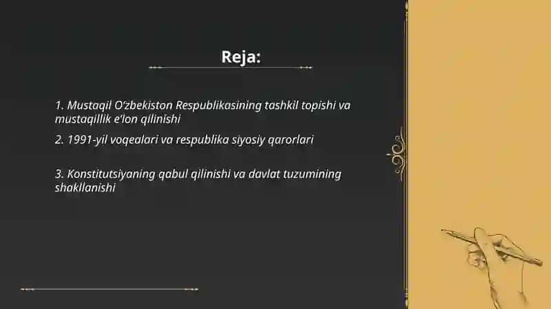Mustaqil Oʻzbekiston Respublikasining Tashkil Topishi 2