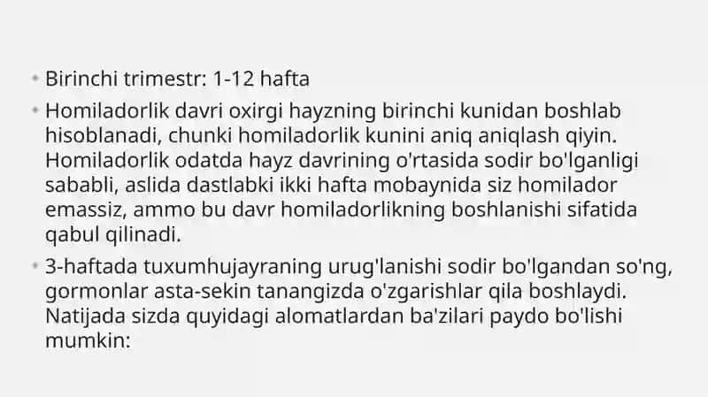 Xomiladorlik davri trimestrlarining psixologik xususiyatlari. 2