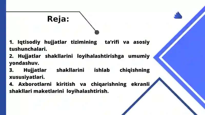 Iqtisodiy hujjatlar tizimini loyihalashtirish 2