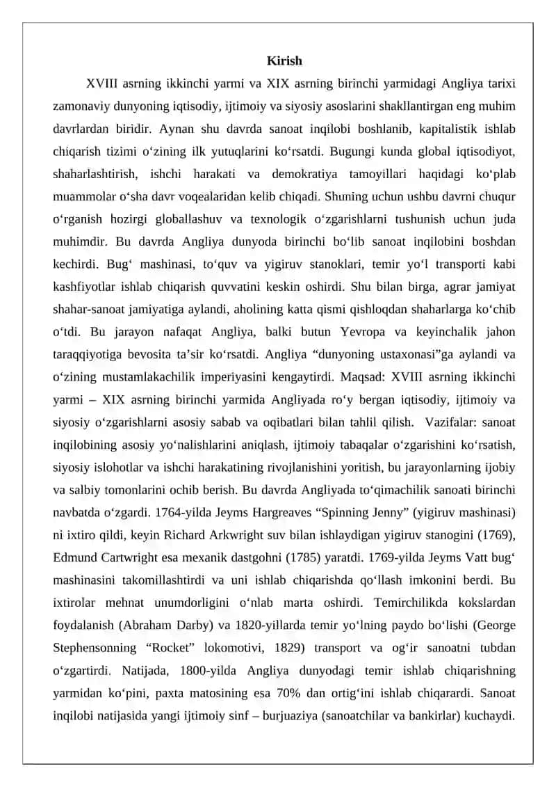 XVIII asrning ikkinchi yarmi - XIX asrning birinchi yarmida Angliya 2