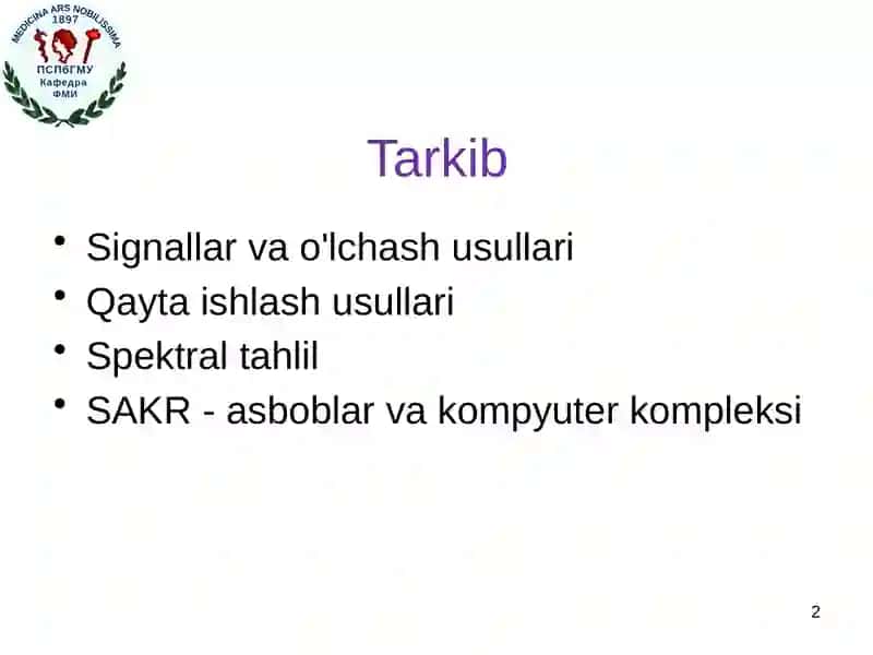 Biotibbiy signallar va ularni qayta ishlash usullari 2