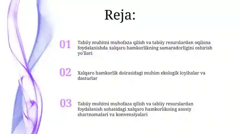 Tabiiy muhitni muhofaza qilish va tabiiy resurslardan foydalanish sohasida xalqaro hamkorlik 2