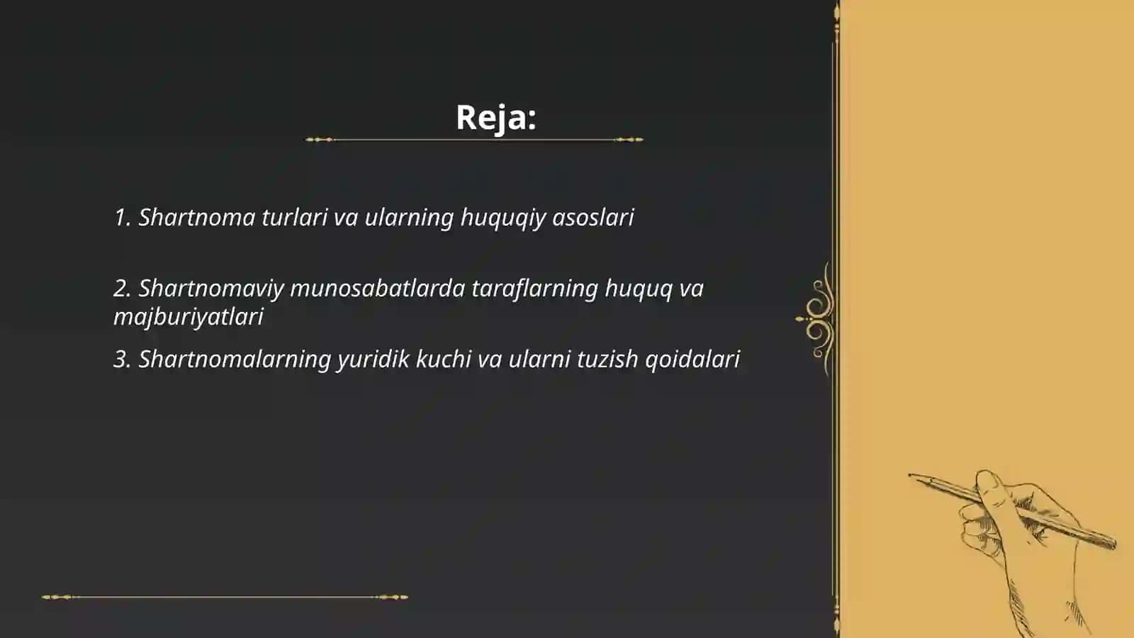 Shartnomaviy munosabatlarning huquqiy jihatdan taminlanishini tashkil etish 2