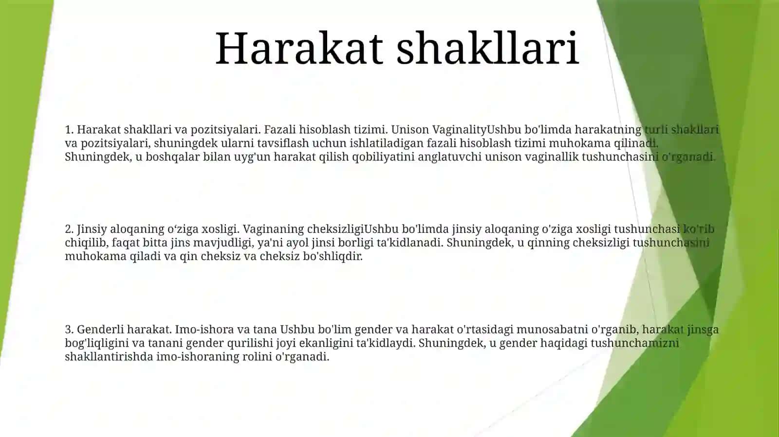 Harakatning Shakllari Va Korinishlari. Fazoviy Sanoq Sistemasi. Vaguni Uziuksizligi 2