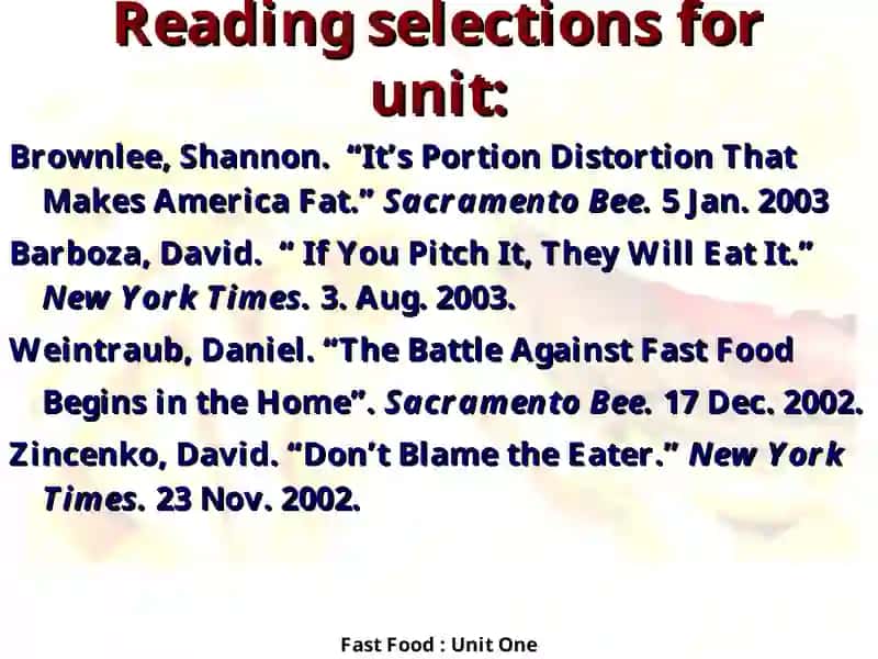 Fast Food: Unit One 2