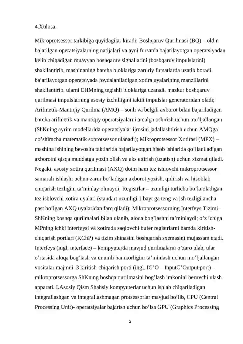 Zamonaviy mikroprotsessorlarning asosiy ko’rsatkichlari 2