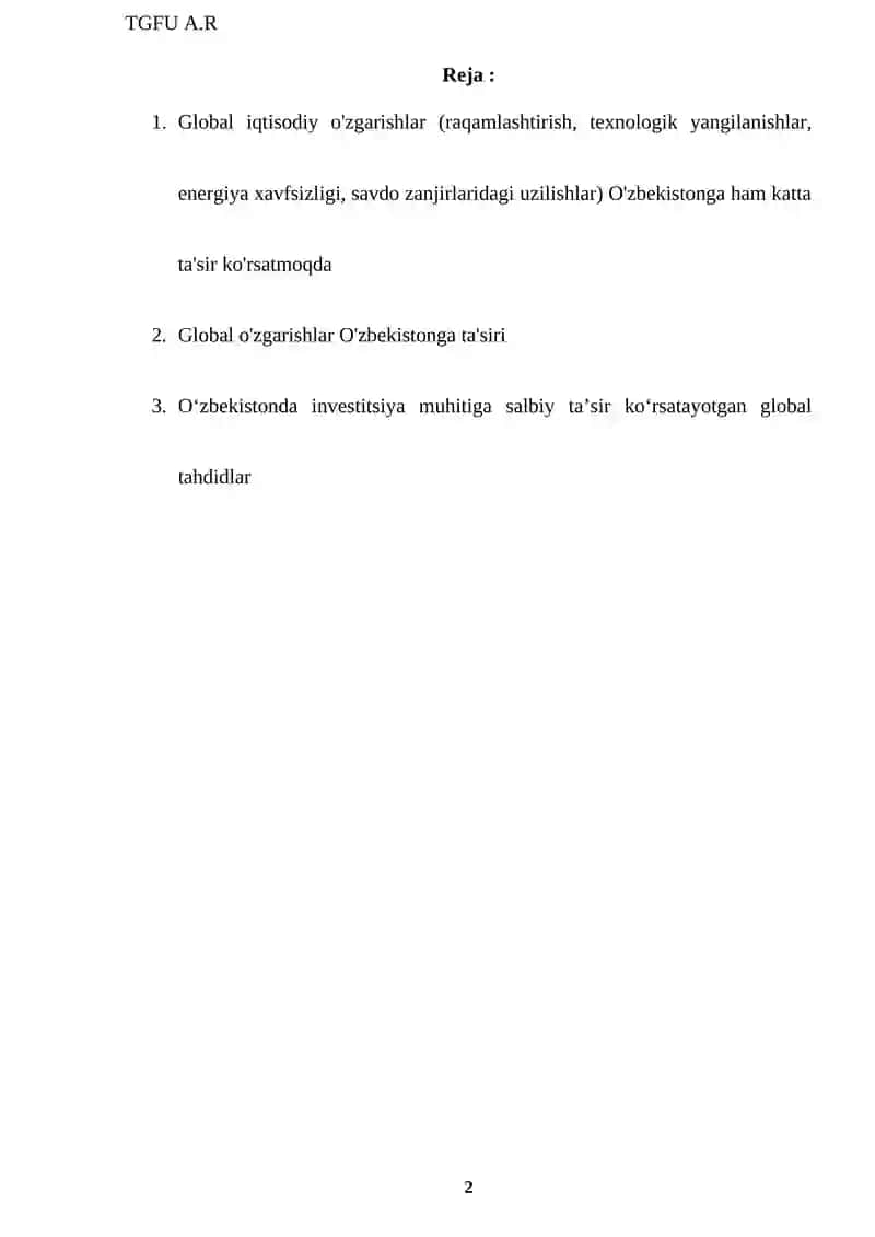 Global iqtisodiy o'zgarishlar va O'zbekiston Ta'siri va imkoniyatlari 2