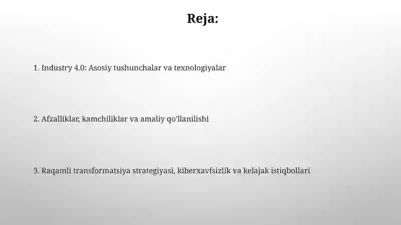 Sanoatda raqamli texnologiyalardan samarali foydalanish.Sanoat-4.0 konsepsiyasi 2