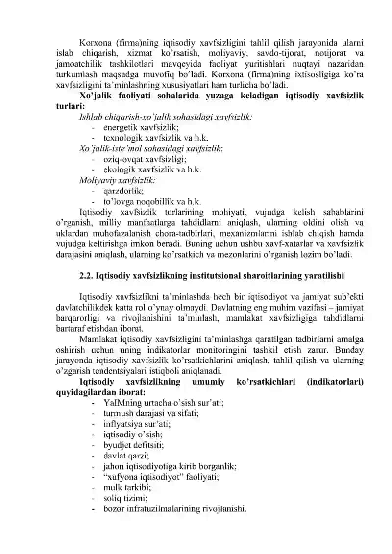 IQTISODIY XAVFSIZLIK SHAKLLARI VA ASOSIY KO‘RSATKICHLAR 2