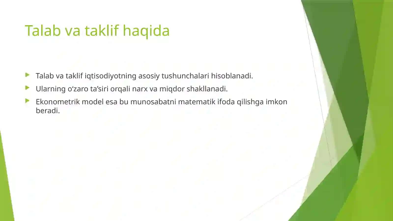 Mahsulotga bo‘lgan talab va taklifning ekonometrik modelini tuzish va prognozini amalga oshirish 2
