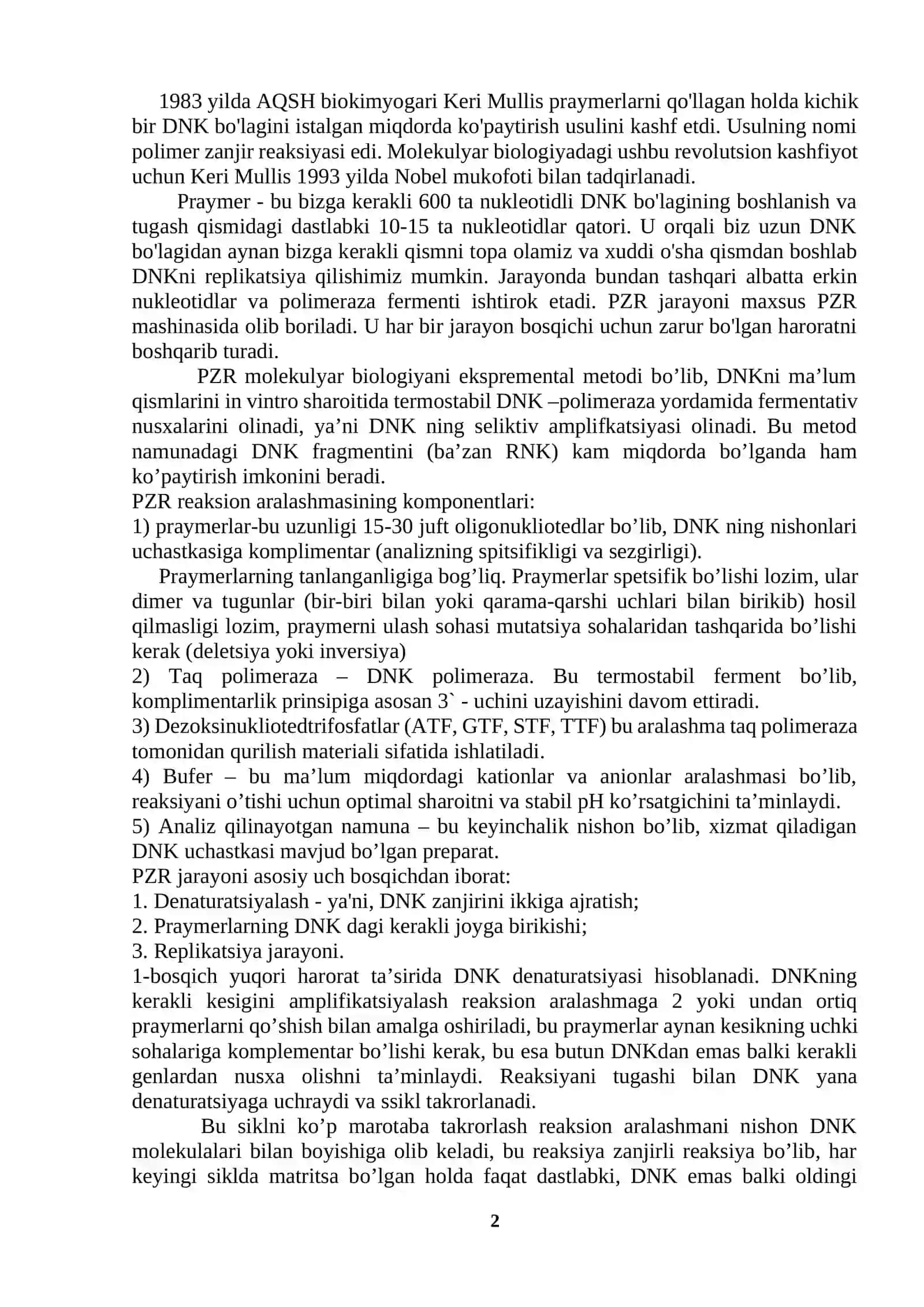 Polimer zanjir reaksiyasi (PZR) 2