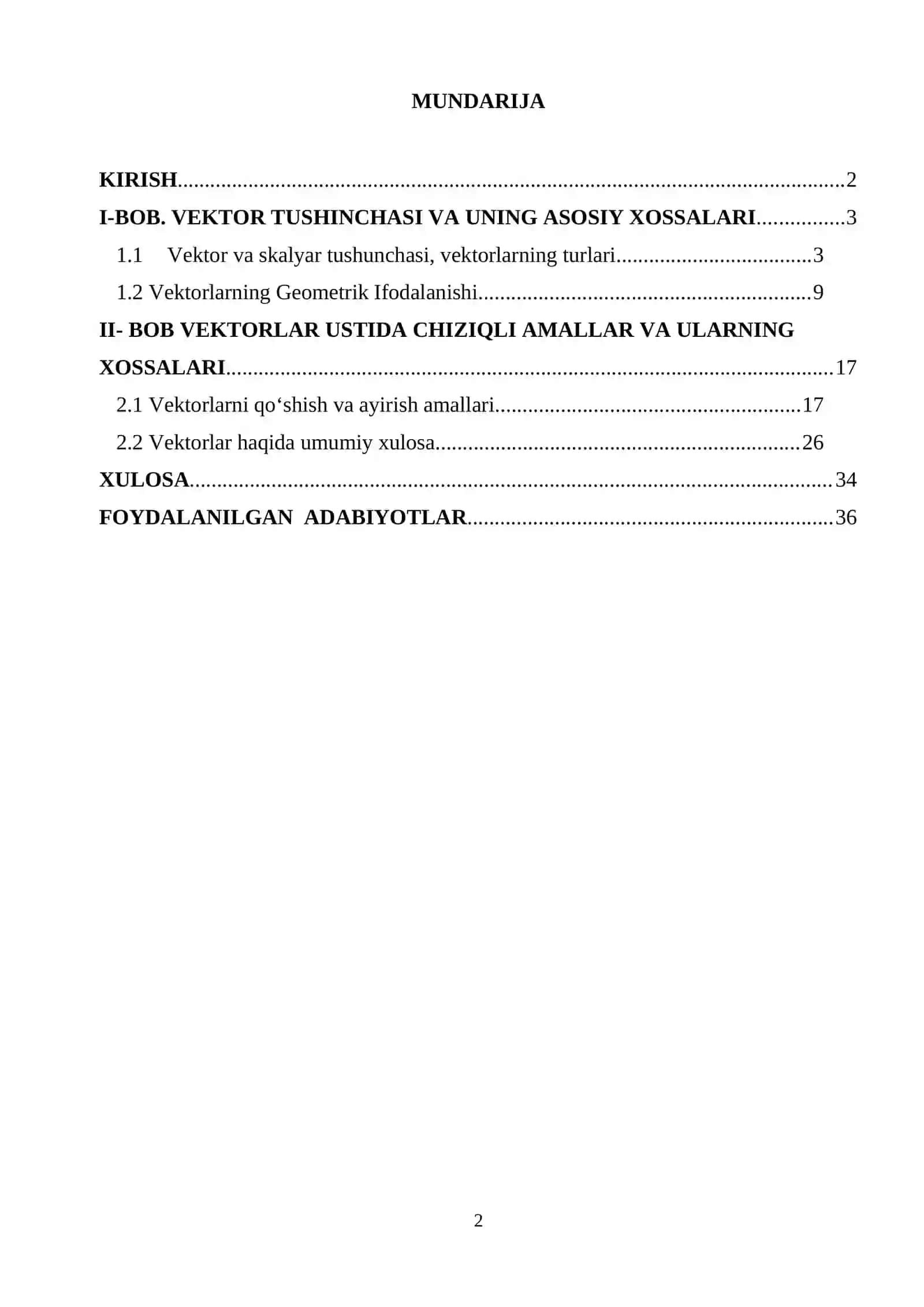VEKTORLAR HAQIDA TUSHUNCHA. VEKTORLAR USTIDA AMALLAR 2