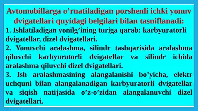 Dvigatel umumiy tuzilishi va asosiy ko‘rsatkichlari 2