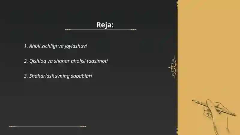 Aholi joylashuvi va urbazinatsiya 2