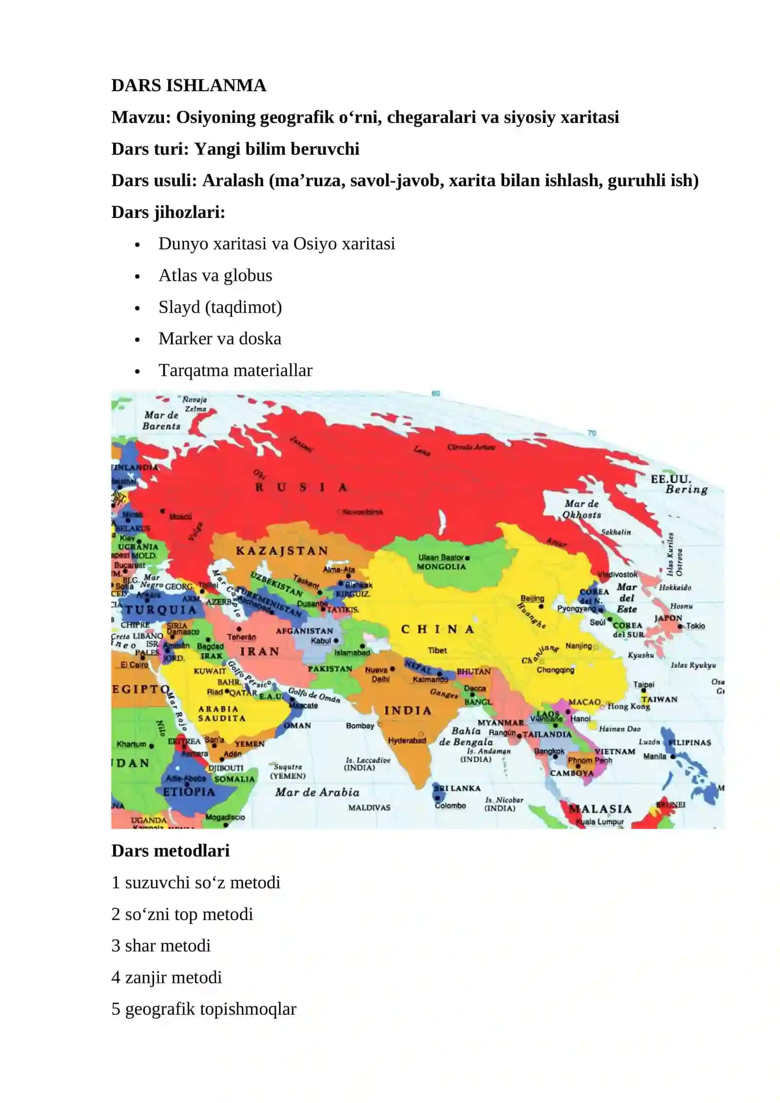 Osiyoning geografik o‘rni, chegaralari va siyosiy xaritasi 2