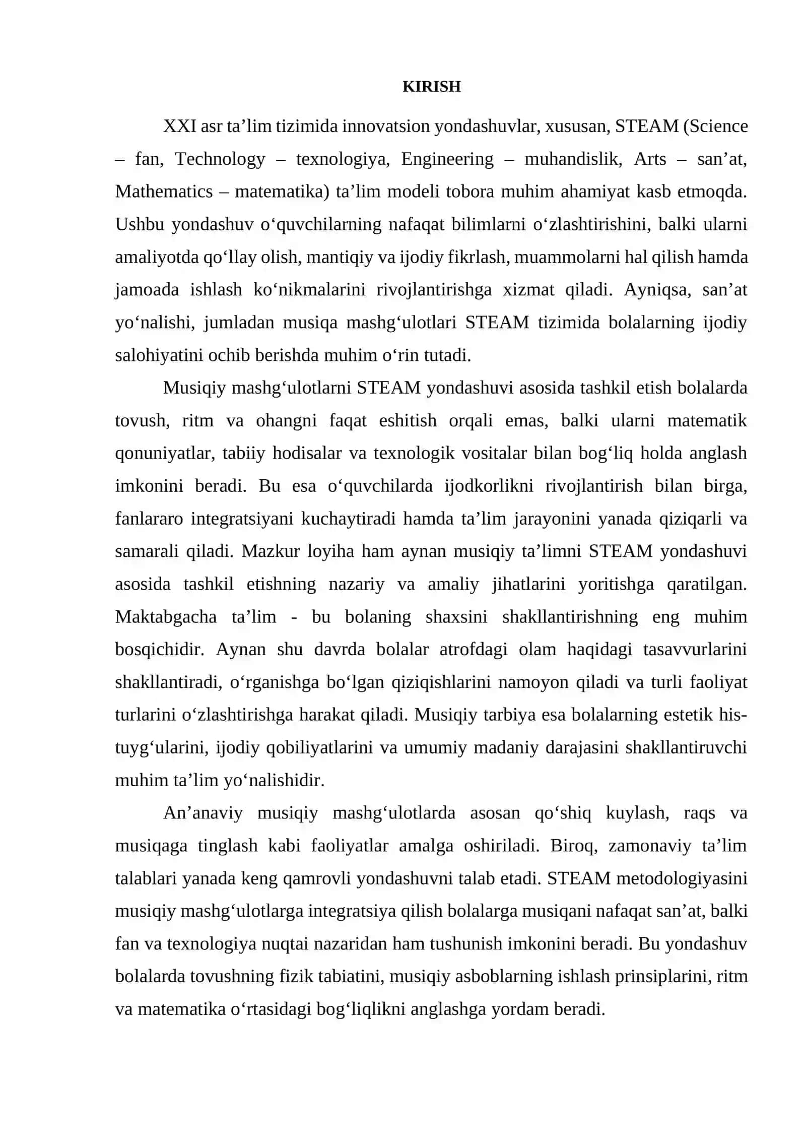 STEAM yondashuviga asoslangan musiqiy mashg‘ulot loyihasi 2