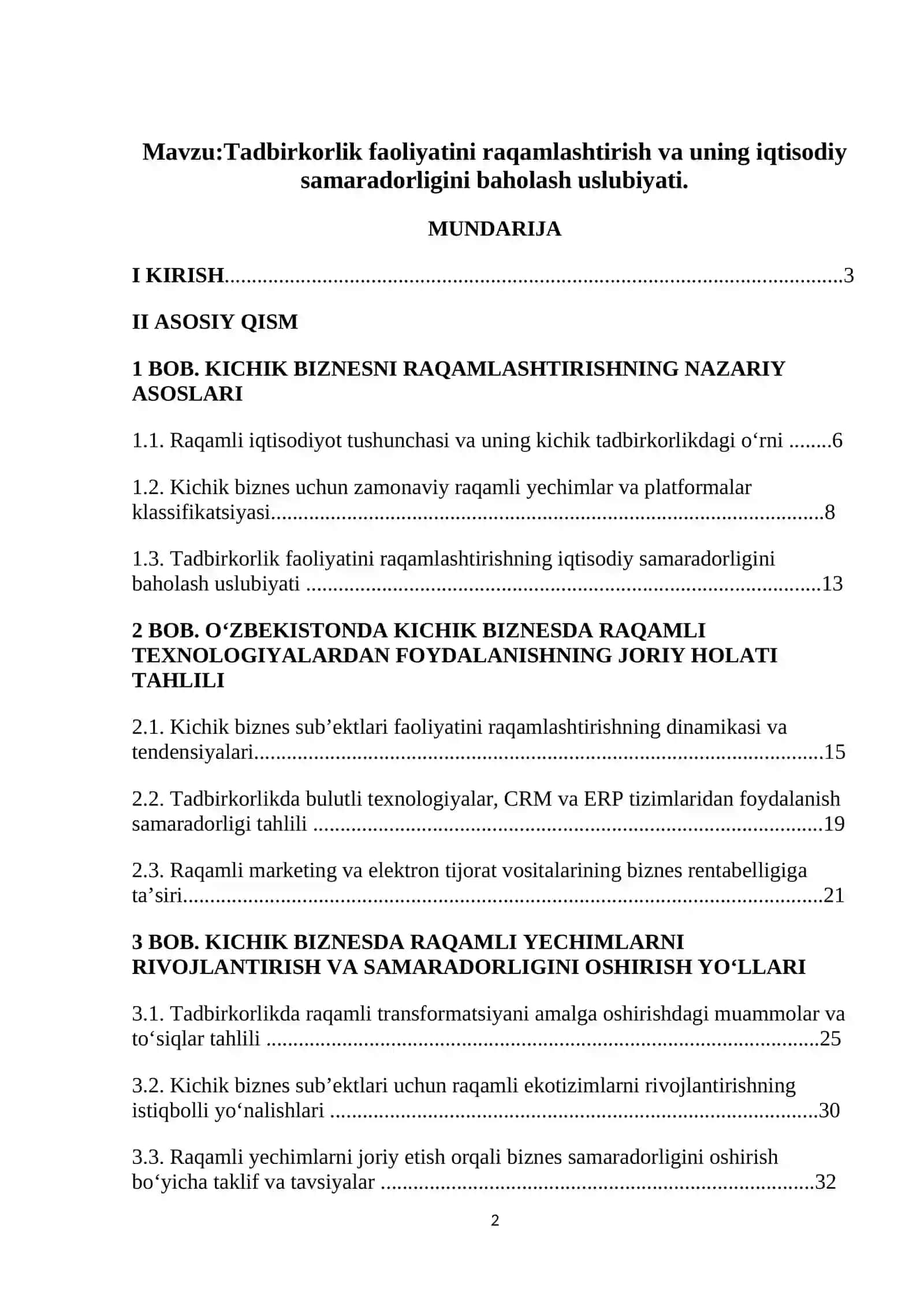 Tadbirkorlik faoliyatini raqamlashtirishning iqtisodiy samaradorligini baholash uslubiyati 2