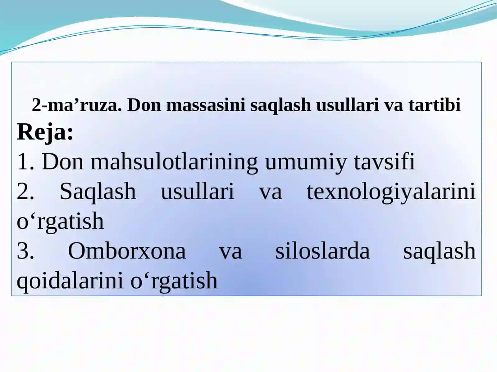 DONNI SAQLASH VA QAYTA ISHLASH TEXNOLOGIYASI 2