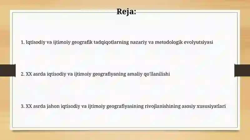 Dunyo bóylab iqtisidiy va ijtimoiy geografiyaning XX asrda rivojlanish xususiyatlari 2