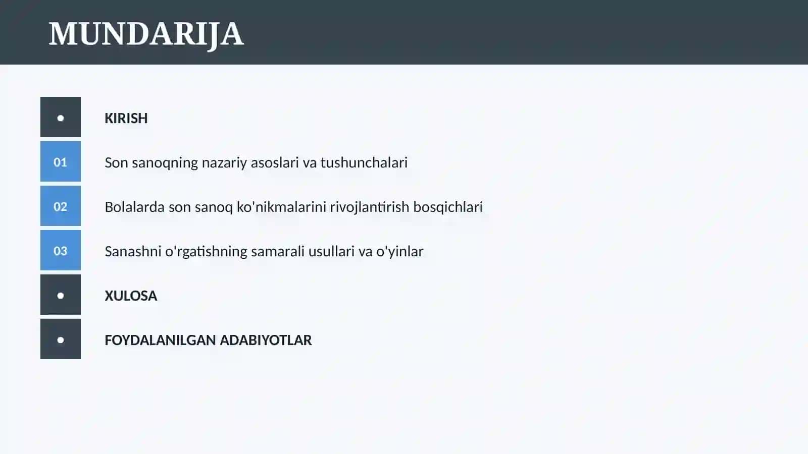 BOLALARDA SON SANOQ HAQIDAGI BILIMLARNI SHAKLLANTIRISH, SANASHGA O`RGATISH 2