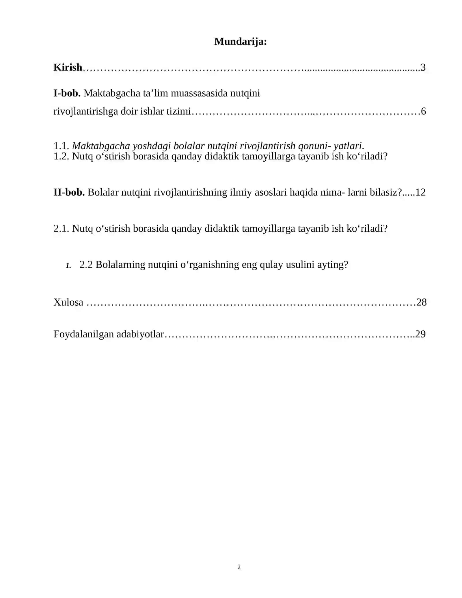 Bolalar nutqini o’stirish kurs ishi 2